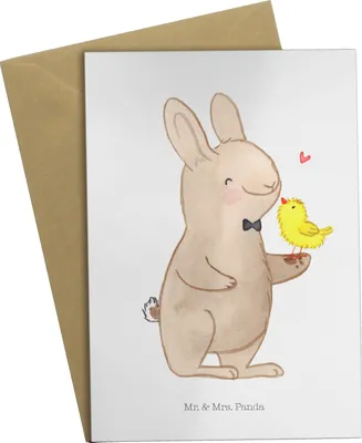 Produktbild von Mr. & Mrs. Panda Glückwunschkarte Hase Küken - Weiß - Geschenk, osterkarten, weihnachtskarten, neujahrskarte, hochzeitskarten, Grußkarten, Ostern