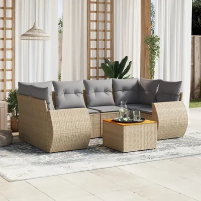 Produktbild von 7-tlg. Garten-Sofagarnitur mit Kissen Beige Poly Rattan 3257235