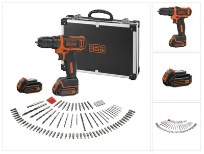 Zdjęcie produktu dla Black & Decker BDCDD12BAFC, Wiertarka pistoletowa, Zamek centralny, Czarny, Pomarańczowy, 1 cm, 2,5 cm, 1 cm