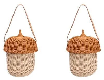 Imagen del producto de Cesta tejida a mano con forma de bellota – Cesta de almacenamiento para niños – Cesta de ratán – Cesta decorativa – Forma de bellota – Peso ligero: 53 gramos