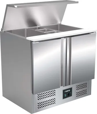 Produktbild von SARO Saladette Modell BALDUR S 900 Belegstation, Salattheke, 2-türig, Edelstahl, Deckel, Restaurant, Imbiss, Pizzeria, Belegen, Zubereiten, Kühlen