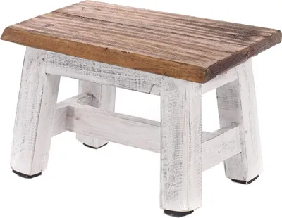 Produktbild von LS-LebenStil Vintage Teak Holz Fuß-Hocker Braun Weiß 30cm Tritthocker Schemel Fußbank Fußschemel Sitzhocker Badhocker Blumenhocker Pflanzenhocker