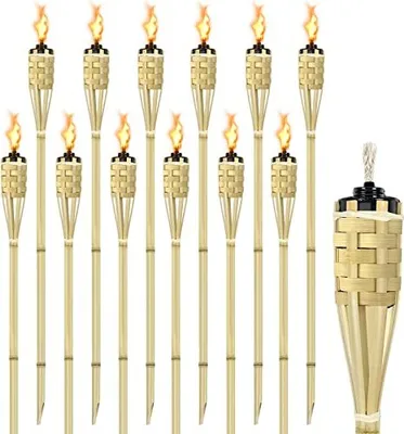 Produktbild von TRMLBE Gartenfackeln 12 Stück Ölfackeln aus Bambus Fackeln mit Docht 90cm Bambusfackeln Outdoor Fackel für Draußen Garten Deko, natürliche Bambusfarbe B