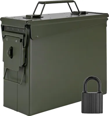 Immagine prodotto di Trucky Scatola portamunizioni in metallo, Con serratura scatola portamunizioni con coperchio, 28 x 10 x 22 cm, colore verde militare