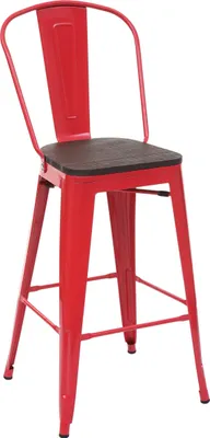 Image de Tabouret de bar HWC-A73 incl. assise en bois, chaise de bar tabouret de comptoir avec dossier, métal design industriel ~ rouge