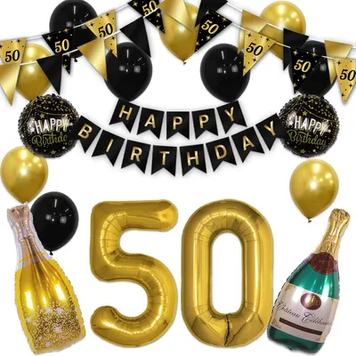 Produktbild von Geburtstagsdekoration 50 Jahre, Heliumballons, Schwarz & Gold, Komplettset für Feier