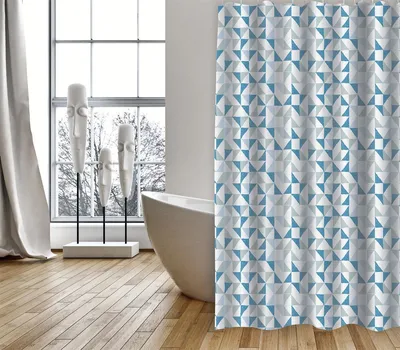Produktbild von MSV Kopie von Cotexsa by MSV Premium Anti-Schimmel Textil Duschvorhang - Anti-Bakteriell, waschbar, 100% wasserdicht, mit 12 Duschvorhangringen - Polyester, „Calendo“ Weiß Blau     180x200cm –  Spain