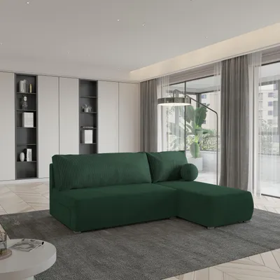 Produktbild von Masseno Ecksofa PARVELO mit Schlaffunktion L-Form, Sofa mit Bettkasten, Wohnzimmersofa, Couch, Soffa, Bettsofa, Couchgarnitur- Grün, POSO 14 + KRONOS 14