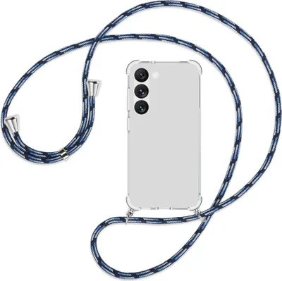 Produktbild von Handykette Backcover-Schutzhülle mit Band (Metall silberfarben) für Samsung Galaxy S23 - Blautöne