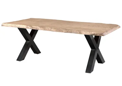 Image de MASSIVMOEBEL24 | Table à manger 200x100 en bois de manguier laqué beige pieds en X anthracite brillant FREEFORM 5