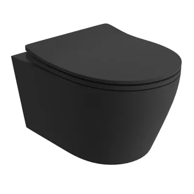 Produktbild von LAVITA Wand-WC Brava Black Hänge Toilette WC Sitz Toilettendeckel mit Absenkautomatik & Metallscharniere Hängend Toiletten Tornado Spülsystem Schwarz