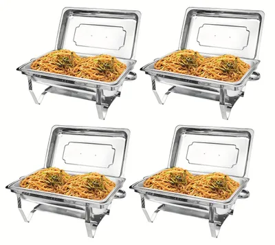 Produktbild von Catering-Warmhaltebehälter - Warmhalteplatte - Buffet-Set - Warmhaltegefäß - Warmhaltevorrichtung - Edelstahl - 4-teilig - 8 Liter - Rechteckig