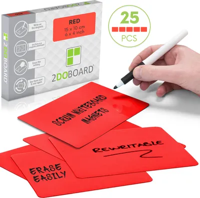 Produktbild von 2DOBOARD Beschreibbare Magnete - 15 x 10 cm Rot - für Kanban Board oder Scrum Tafel - 25 Stück - Scrum Karten für Whiteboard - Magnete zum beschriften - Magnetic notes - Kanban karten (Rot)