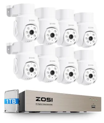 Produktbild von ZOSI Kabelgebunden 2MP PTZ Überwachungskamera Aussen Set, Audioaufnahme, KI Personen-/Fahrzeugerkennung