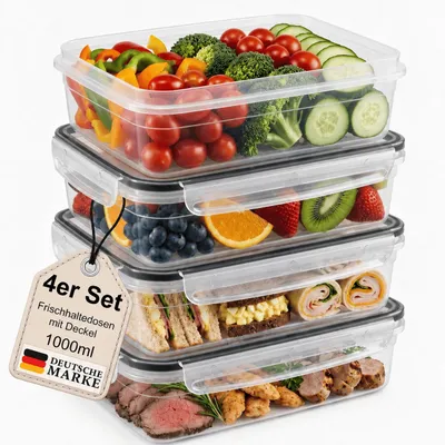 Produktbild von Frischhaltedosen 4er Set Aufbewahrungsbox Vorratsdose Gefrier Behälter 1 Liter