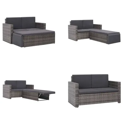 Produktbild von vidaXL 2 tlg. Garten Lounge Set mit Auflagen Poly Rattan Grau - Garten-Sofagarnitur - Garten-Sofagarnituren - Gartensofa-Set - Gartensofa-Sets