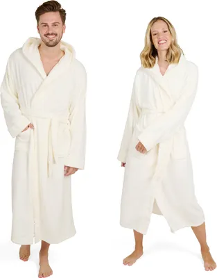 Produktbild von Blumtal Bademantel Damen und Herren - kuschelig weicher Fleece Bademantel mit Kapuze & praktischen Fronttaschen, ® , Größe L, Farbe Weiß