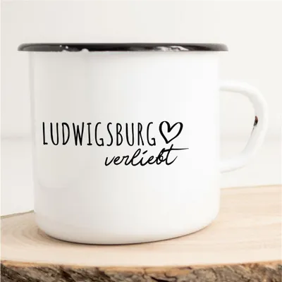 Produktbild von Huuraa Emaille Tasse Ludwigsburg  Geschenk Kaffeebecher Vintage 300ml Ludwigsburg  Präsent