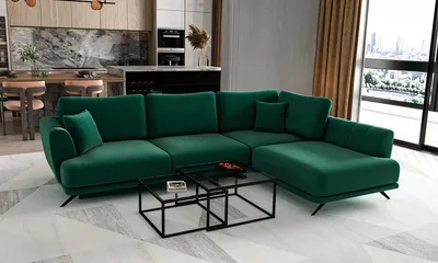 Produktbild von NABBI Ecksofa mit Klapp- und Stauraum Leona P - dunkelgrün