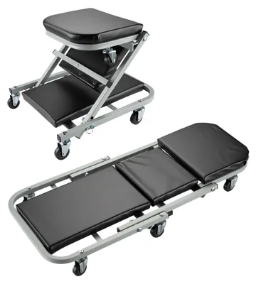 Produktbild von Wiltec 2-in-1 Montageliege & Werkstattsitz 90 x 41,5 x 12,5 cm, bis 150kg, Werkstatthocker mit gepolsterter Liegefläche & 6 Lenkrollen, Montagliege, Rollbrett