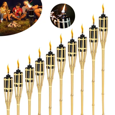 Image de Jopassy 10x Set de flambeaux de jardin Lampes Flambeau Mèche 90cm Bambou Flambeau à huile pour l'extérieur Huile de lampe pour flambeau Flamme Feu Party Deko