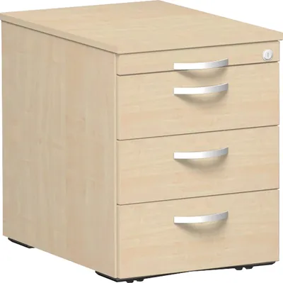 Produktbild von Geramöbel Rollcontainer 3 Kunststoff-Schubfächer und Utensilienschubfach, Metall-Rollschubführung, Zentralverriegelung, verdeckte Doppel-Lenkrollen, 438x600x565, Ahorn/Ahorn, S-530151-AA