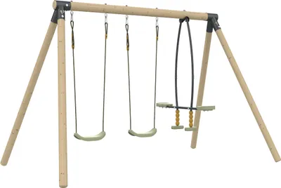 Image de Portique ANÉMONE 2 balançoires - vis-à-vis - kit d'ancrage - bois h190 cm