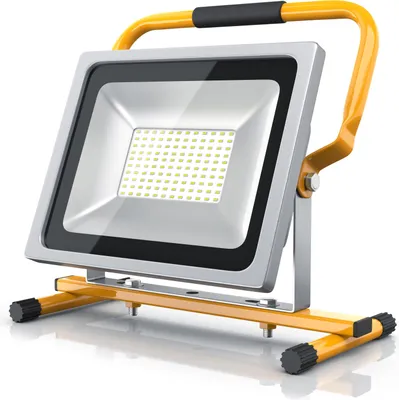 A studio shot of a portable LED floodlight on a white background.