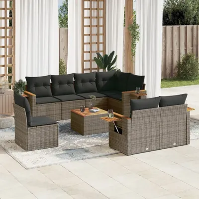 Produktbild von Gartenmöbelgarnituren - 9-tlg. Garten-Sofagarnitur mit Kissen Grau Poly Rattan Möbel21
