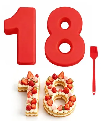 Obrázok produktu pre Silikónová forma na pečenie, číslica 18, červená, sada 2 kusov, veľkosť 10 palcov (veľká)