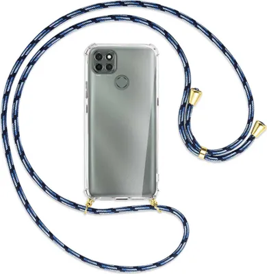 Produktbild von Handykette Backcover-Schutzhülle mit Band (Metall goldfarben) für Motorola Moto G9 Power - Blautöne
