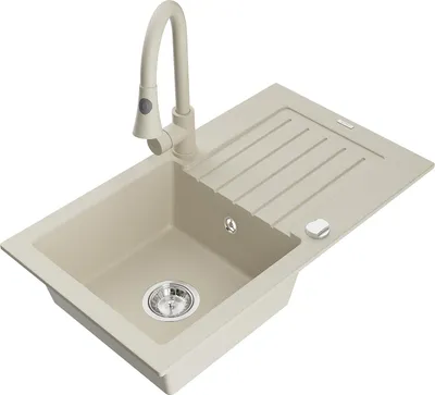 Produktbild von Mexen Pablo 1 Becken-Granitspüle mit Abtropffläche und Mischbatterie Elia, Beige - 6510-69-670101-69