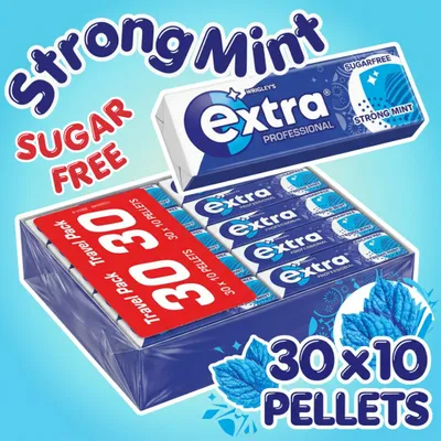 Produktbild von Wrigley's Extra Professional Strong Mint Kaugummi Zuckerfrei Multipack | 30 × 10 Dragees + Heartforcards Versandschutz