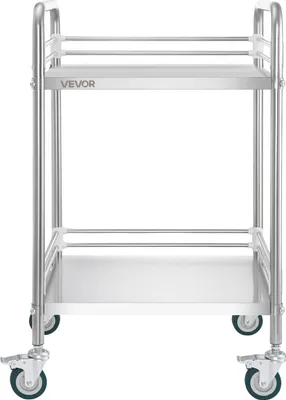 Immagine prodotto di Carrello in acciaio inossidabile, carrello di servizio da laboratorio a 2 ripiani con ruote bloccabili, carrello di servizio medico, vassoio clinico, vassoio di servizio mobile resistente per ospedali, ristoranti, cucine, saloni di bellezza