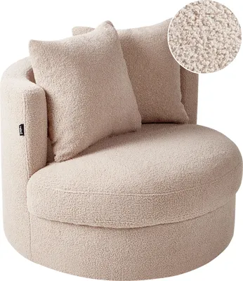 Produktbild von BELIANI Sessel Biege Bouclé Stoffbezug Rund mit Drehfunktion Dicker Polsterung Ohne Armlehnen Modern Wohnzimmer Schlafzimmer Flur Ausstattung Sitzmöbel