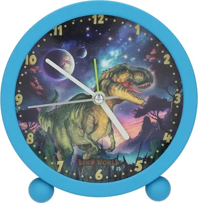 Kinderwekker Dino World Galaxy, lautlos, Nachtlicht, 11,5 cm
