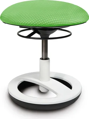 A studio shot of a green and white adjustable stool.