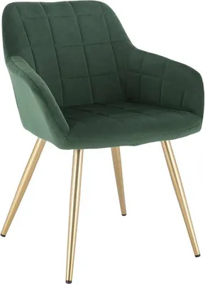 Image de Chaise de salle à manger en velours vert/doré – Avec accoudoirs – Rembourrée et ergonomique – Style fauteuil – 1 pièce
