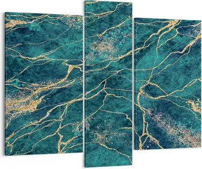 Produktbild von Bild auf Leinwand - Leinwandbild - 3 Teile - Abstraktion Gold Türkis - 95x80cm - Wand Bild - Wanddeko - Wandbilder - Leinwanddruck - Bilder - Wanddekoration - Leinwand bilder - Wandbild - CB95x80-4564