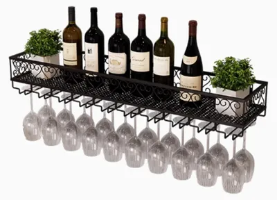 Imagen del producto de Estante para botellas de vino con soporte para copas colgante