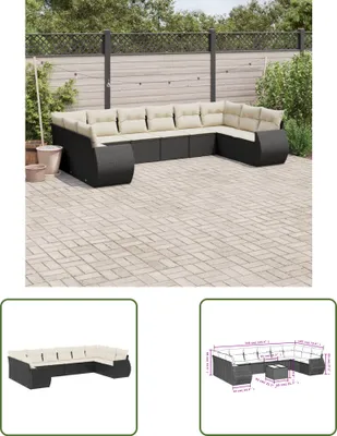 Produktbild von The Living Store 10-tlg. Garten-Sofagarnitur mit Kissen Schwarz Poly Rattan