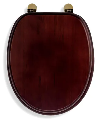 Immagine prodotto di Copriwater in legno massello di pino con finitura effetto mogano, forma ovale, dimensioni 48 x 38 x 7 cm, completo di tutti gli accessori