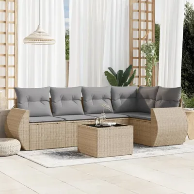 Produktbild von 6-tlg. Garten-Sofagarnitur mit Kissen Beige Poly Rattan 3253676