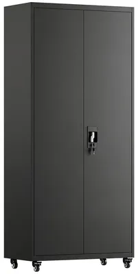 Produktbild von Aktenschrank, Abschließbar Metallschrank mit Rollen, 5 Verstellbaren Ablagen, aus Stahl, 80 x 40 x 180 cm Schwarz