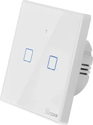 Obrázok produktu pre Inteligentný nástenný spínač Sonoff T2EU2C-TX, 2-kanálový nástenný spínač, biely, s rámom, WiFi + 433MHz