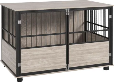 Immagine prodotto di Gabbia per cani per la casa, cuccia per cani, gabbia per animali antiscivolo, cuccia per cani con porte, cuccia per cani fino a grandi dimensioni, noce, 100x60x68 cm