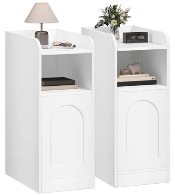 Image de Ensemble de deux tables de chevet étroites avec porte d'armoire, couleur blanche, dimensions 35x24x60 cm