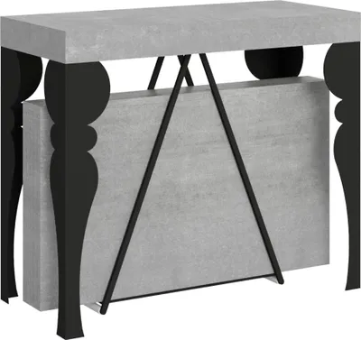 Produktbild von ITYHOME - Ausziehbarer Konsolentisch 90x40/196 cm Riza Small Zement mit Eisenrahmen aus Anthrazit