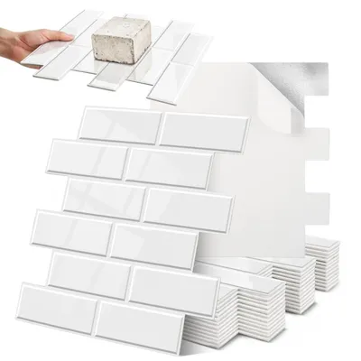 Image de Lot de 10 autocollants adhésifs pour carrelage, pour la décoration murale (blanc)