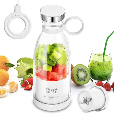 Produktbild von Tragbarer Smoothie Maker USB wiederaufladbar, 350ml Mini Mixer, kabellos mit 4 Edelstahl Klingen, für Fitness, Reisen & Outdoor Shakes